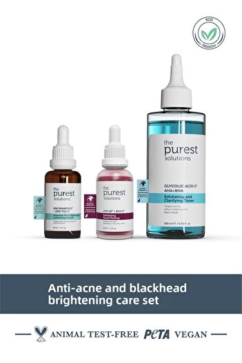 The Purest Solutions Brightening Care Set to Help Prevent Acne and Blackheads 200 ml + 30 ml + 30 ml