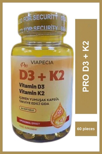 Viapecia D3+K2 Vitamin D3 Vitamin K2 Soft Supplement Capsule 60 Pieces