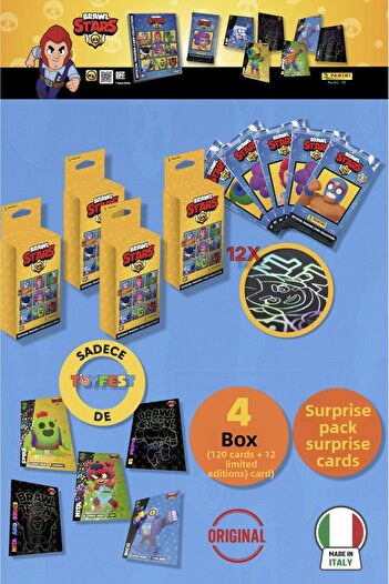 TOYFEST Brawl Stars Panini Official Card Box: 4 Boxes (120 Cards + 12 Limited Edition Cards)