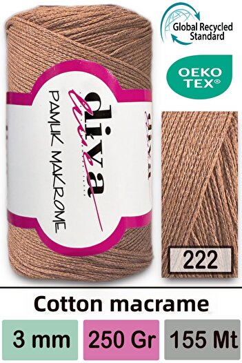 Diva İplik Diva Cotton Macrame 222 Σκούρο Γαλακτώδες Καφέ