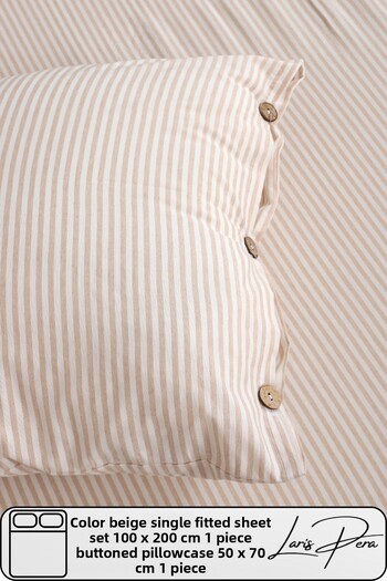 Larispera Single Fitted Sheet Set Cotton Yarn Dyed 100X200Cm Buttoned Pillowcase (50X70Cm1Piece)