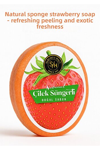 Sabuncu Hacı Natural Sponge Soap with Strawberry Extract (Helps Repair Sunken and Strawberry Legs) 130-140 Gr