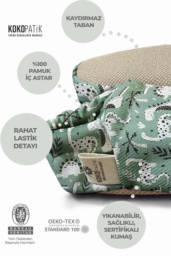 Kokopatik ,Non-Slip Sole,Organic Cotton Home Nursery Booties Green Dino Organic Cotton Nursery-Home Booties