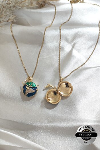 Lynare Deer Model Openable Lid Steel Necklace with Picture Holder