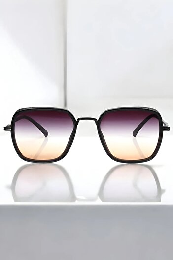 MACERATİ Izara Unisex Black Rectangular Frame Colored Glass Uv400 Sunglasses