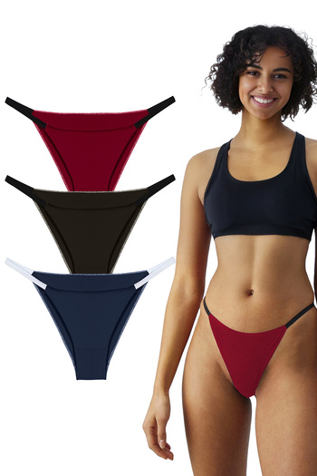 Yohannes Club Brazilian String Women's Panties - Set of 3, Burgundy, Navy, Black