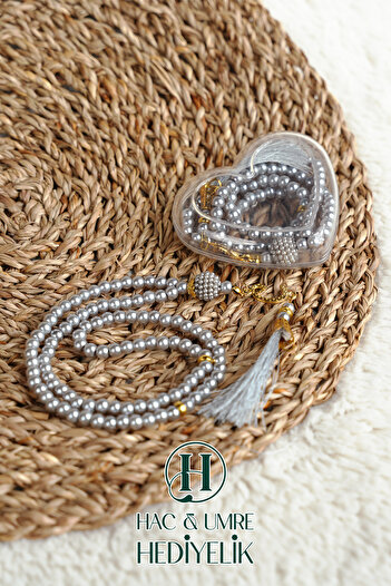 Hac Umre Hediyelik Gift Prayer Beads |   99 Pearl Prayer Beads Vav Imameli Tassel Heart Boxed |   Hajj Umrah Day Invitation Gift