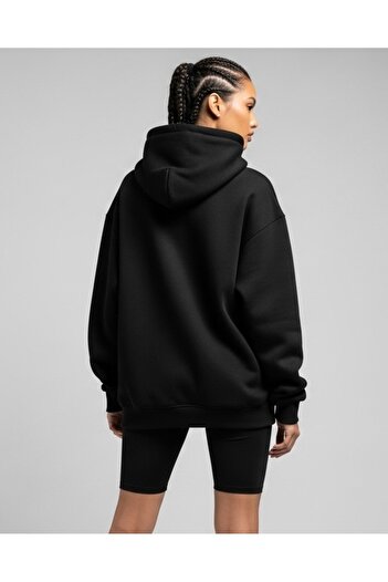 Bheka Concept Hot Pepper and Lip Design Printed Black Oversize Women's Hooded Sweatshirt Hoodie