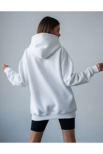 Bheka Concept Hot Pepper and Lip Design Printed White Oversize Women's Hooded Sweatshirt Hoodie