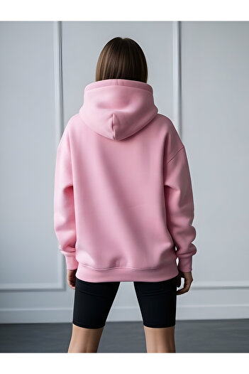 Bheka Concept 1990's Design Printed Pink Oversize Unisex Hooded Sweatshirt Hoodie