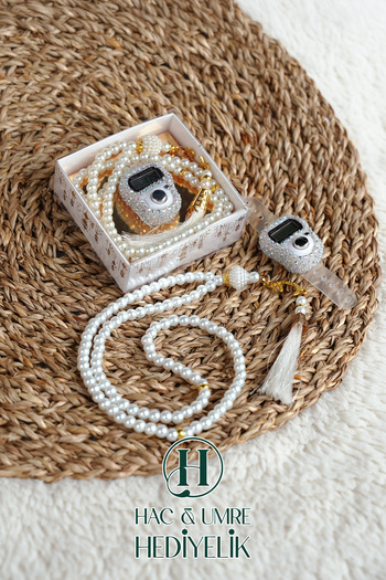 Hac Umre Hediyelik Stone Zikirmatik and Pearl Prayer Beads Set |   Mevlüd Hajj Umrah Invitation Organization Gift |   10 Piece Set