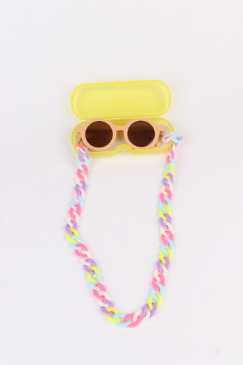 MACERATİ Nordic Unisex Mustard 0-8 Years Old Cool Kids Set of 3 Sunglasses Glasses Case and Glasses Chain