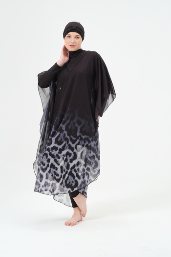 vawensea Women's Hijab Swimsuit Leopard Panel Patterned Single Pareo