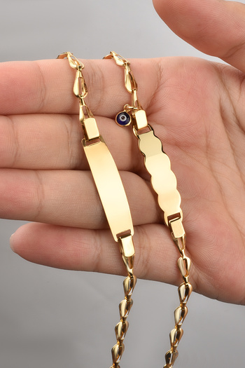 Nox Jewelry 14 Ayar Altın Kaplama Bebek ve Çocuk Göz Boncuk Nazarlı İsim Gümüş Bilellik Künye - BPC00104