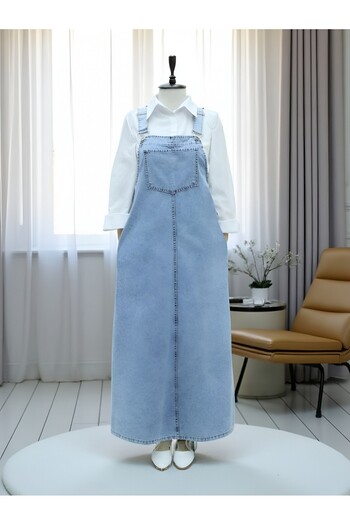 Modamorfo Pocket Detailed Strap Jeans Salopet - Ice Blue