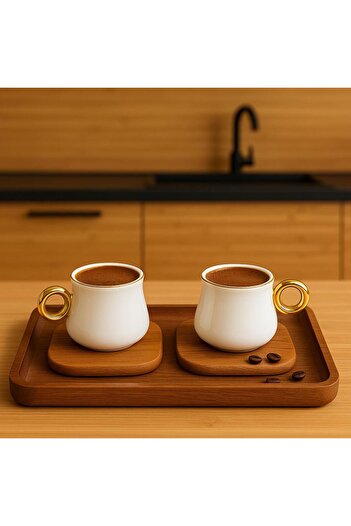 Noah Exclusive 6 Person Porcelain Six-Gold-Plated Coffee Cup Set-Coffee Cup Set