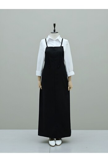 Modamorfo Gabardine Gilet Dress with Strap -Black