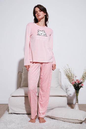 Lela Patterned Regular Fit Crew Neck Long Sleeve Pajama Set Pajama Set 65713312