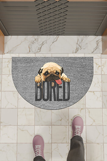 Dormot Modern Digital Doormat Gray Pug Bored Doormat - Doorstep Mat