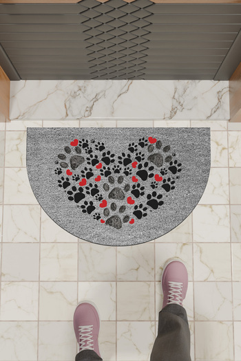 Dormot Modern Digital Doormat Gray Heart and Paws - Door Front Mat