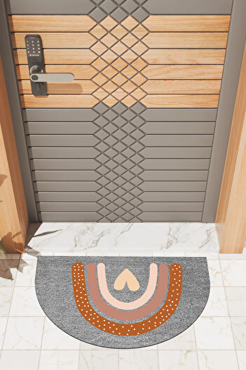 Dormot Modern Digital Doormat Gray Heart Rainbow Door Front Mat