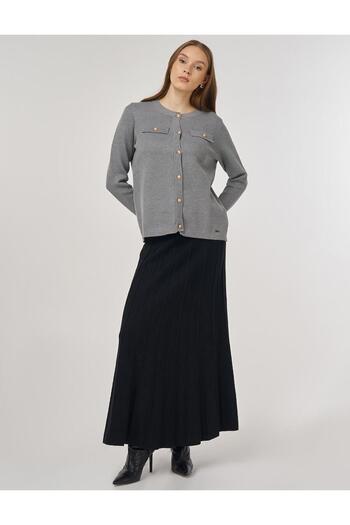 Kayra Button Detailed Knitwear Cardigan Gray