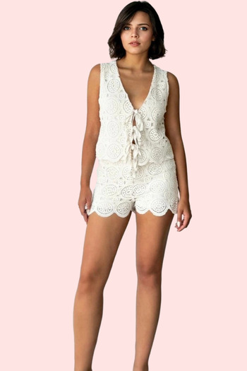 PayBuy Women's Fashion Floral Brode Mini Shorts High Waist Cotton Summer Casual Combination Summer Shorts