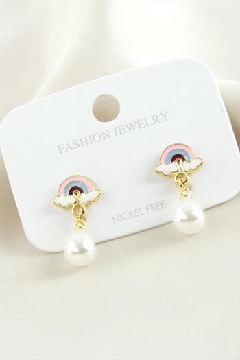 feryal Rainbow Enamel Pearl Earrings