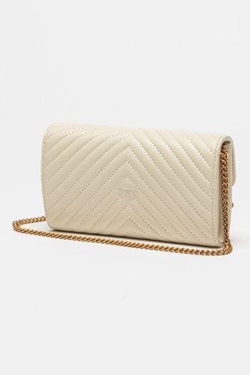 PİNKO Love One quilted leather crossbody bag, Dirty White