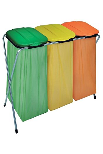 SGTT Foldable garbage bag holder TRIO, 96 x 42 x 78 cm, for bags up to 130 l, for selective recycling