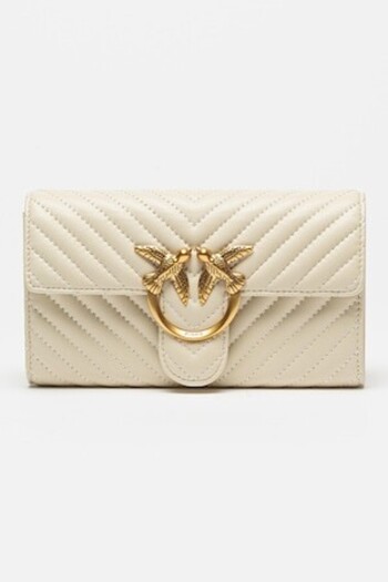PİNKO Pinko, Crossbody Leather Bag with Chain Strap Love One, Dirty White