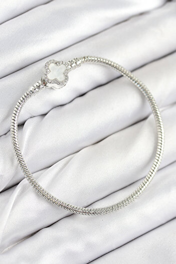 YS Brass Charm Zircon Stone Clover Model Silver Color Women's Bracelet