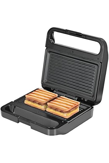 Biki Electric Sandwich Maker with Grill Plate, 750W, Stainless Steel, Non-Stick Removable Plates, Black,