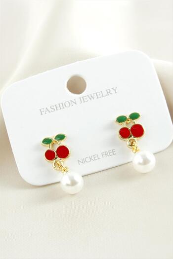 feryal Cherry Enamel Pearl Earrings