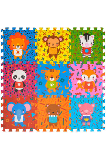 FizioTab FizioTab® EVA Foam Puzzle Mat, 9 pieces, Animal Pattern, 86x86 cm