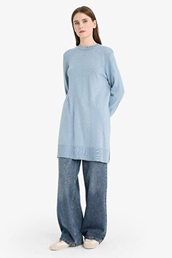 DeFacto New Season Regular Fit Crew Neck Slit Basic Plain Long Sleeve Tunic