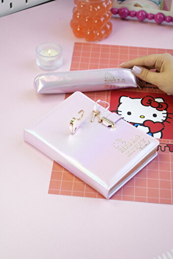 Victoria's Journals Hello Kitty Hush Hush Locked Notebook + Vegan Leather Pen Holder Boxed Set – 160 Sheets, Lined