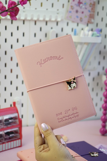 Victoria's Journals Kuromi Vegan Leather Daily 13X18 cm Lined Notebook with Elastic – Charm Ornament Detail
