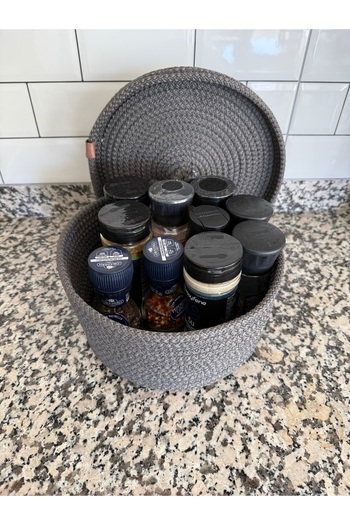 SİMEREV HALI HOME CONSEPT Anthracite Dark Gray Lid Basket Multi-Purpose Bathroom and Kitchen Organizer Bread Onion Pot Flower Pot