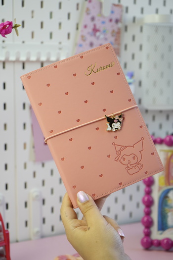 Victoria's Journals Kuromi Vegan Leather Daily 13X18 cm Lined Notebook with Elastic – Charm Ornament Detail