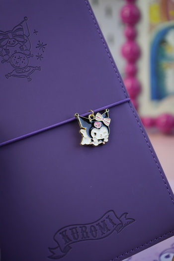 Victoria's Journals Kuromi Vegan Leather Daily 13X18 cm Lined Notebook with Elastic – Charm Ornament Detail