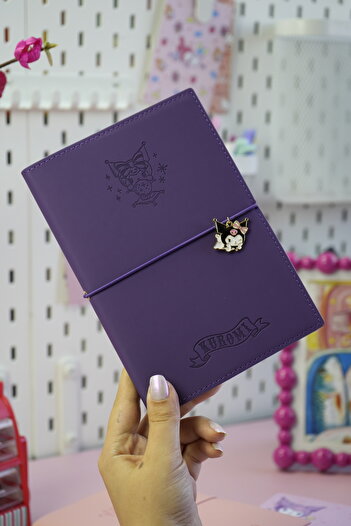Victoria's Journals Kuromi Vegan Leather Daily 13X18 cm Lined Notebook with Elastic – Charm Ornament Detail