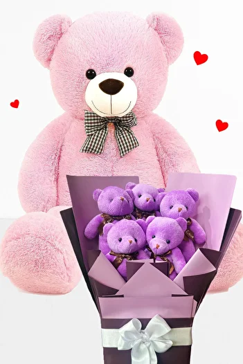 Sole 90 cm Plush Teddy Bear and Romantic Purple Plush Teddy Bear Bouquet Special Birthday Gift for Girlfriend