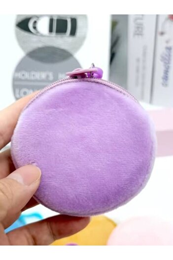 FuryaTedarik Kuromi Mor Peluş Yuvarlak Cüzdan – Sevimli Karakter Tasarımlı, Anahtarlıklı