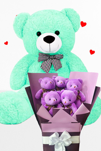 Sole 90 cm Plush Teddy Bear and Romantic Purple Plush Teddy Bear Bouquet Special Birthday Gift for Girlfriend