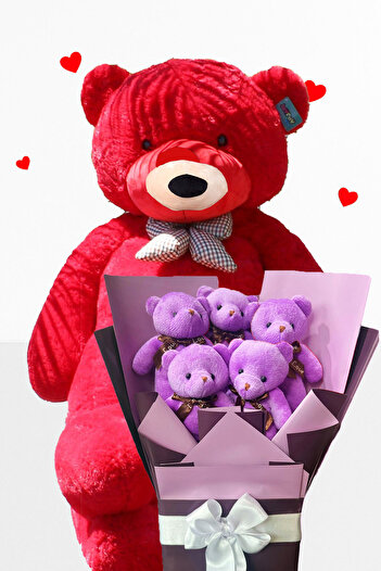 Sole 90 cm Plush Teddy Bear and Romantic Purple Plush Teddy Bear Bouquet Special Birthday Gift for Girlfriend