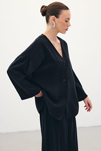Sateen Women's Button Kimono Short Sleeve Blouse 1847-6040