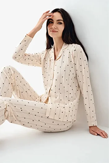 Arnetta 100% Cotton Shirt Collar Front Buttoned Long Sleeve Women's Pajama Set