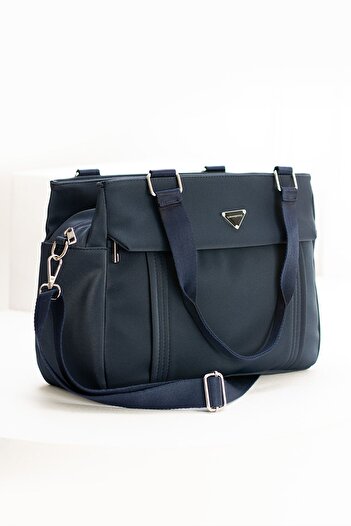 VESSARA Women's Navy Blue Satin Fabric 5 Compartment Adjustable Cross Strap Hand and Shoulder Bag