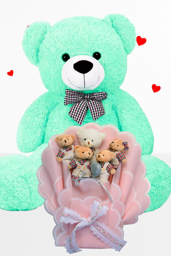 Sole 90 cm Plush Teddy Bear and Teddy Bear Bouquet with Clothes Valentine's Birthday Gift for Sweetheart Girl